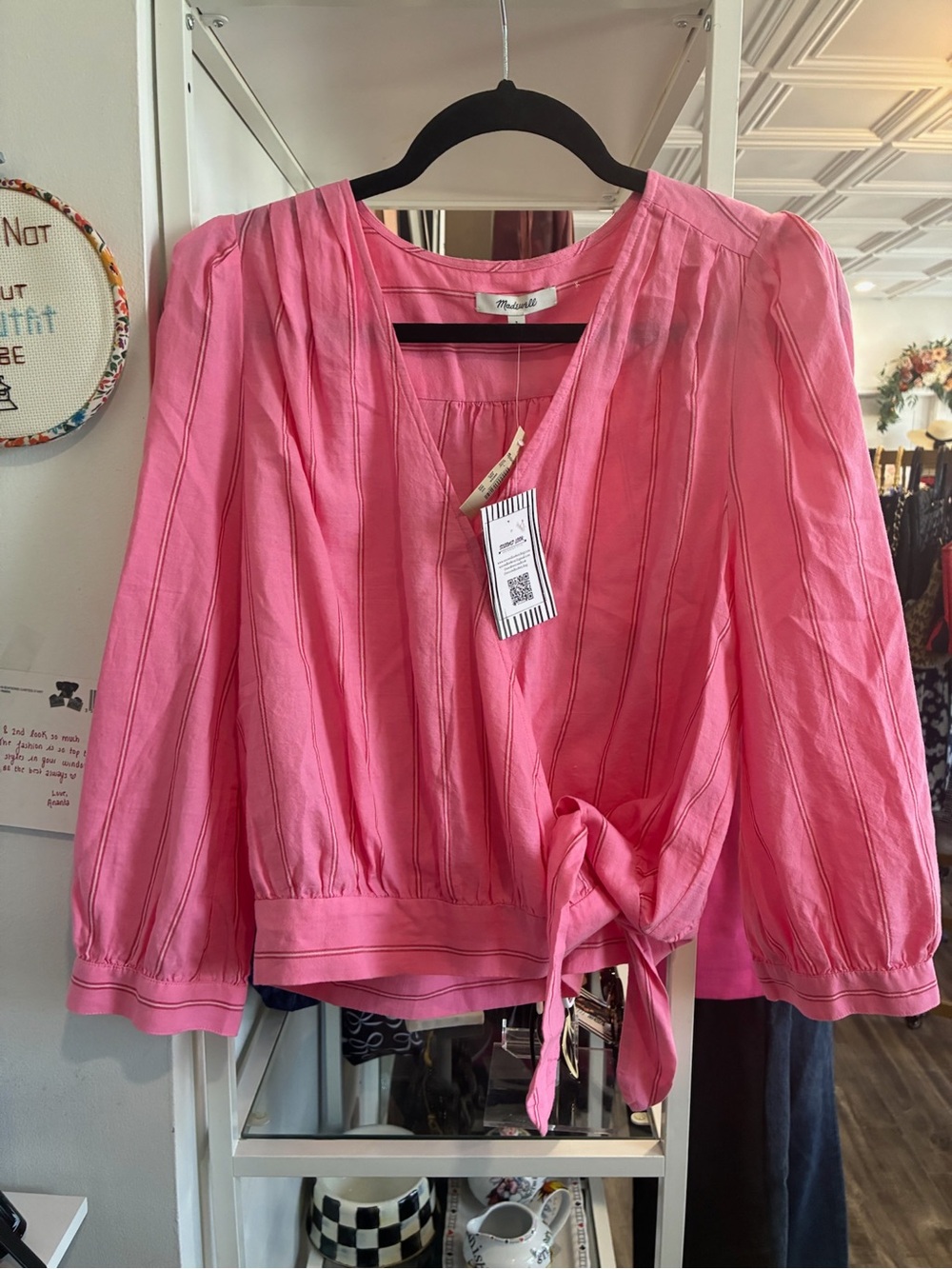 Madewell Coral Pink Wrap Blouse with Tie Waist NWT - Picture 2 of 3